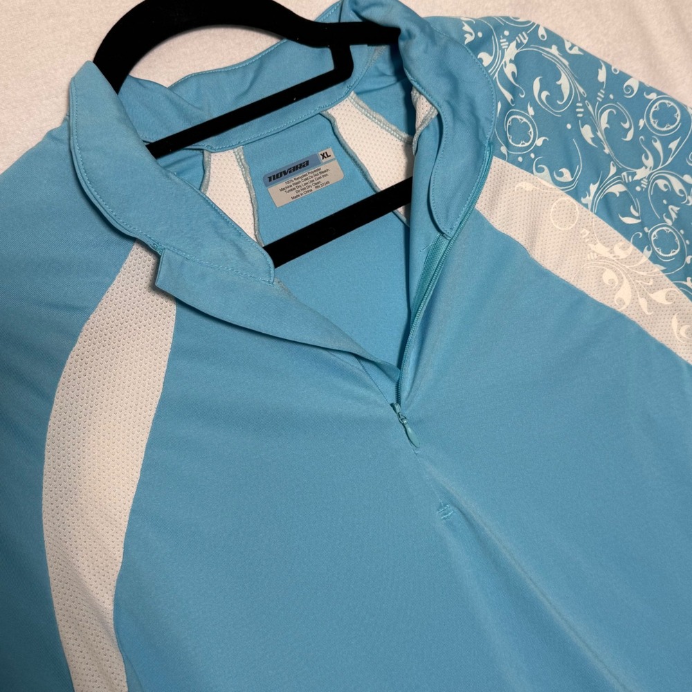 Novara Blue White Scroll Print Cycling Jersey XL Short Sleeve Quarter Zip Pocket